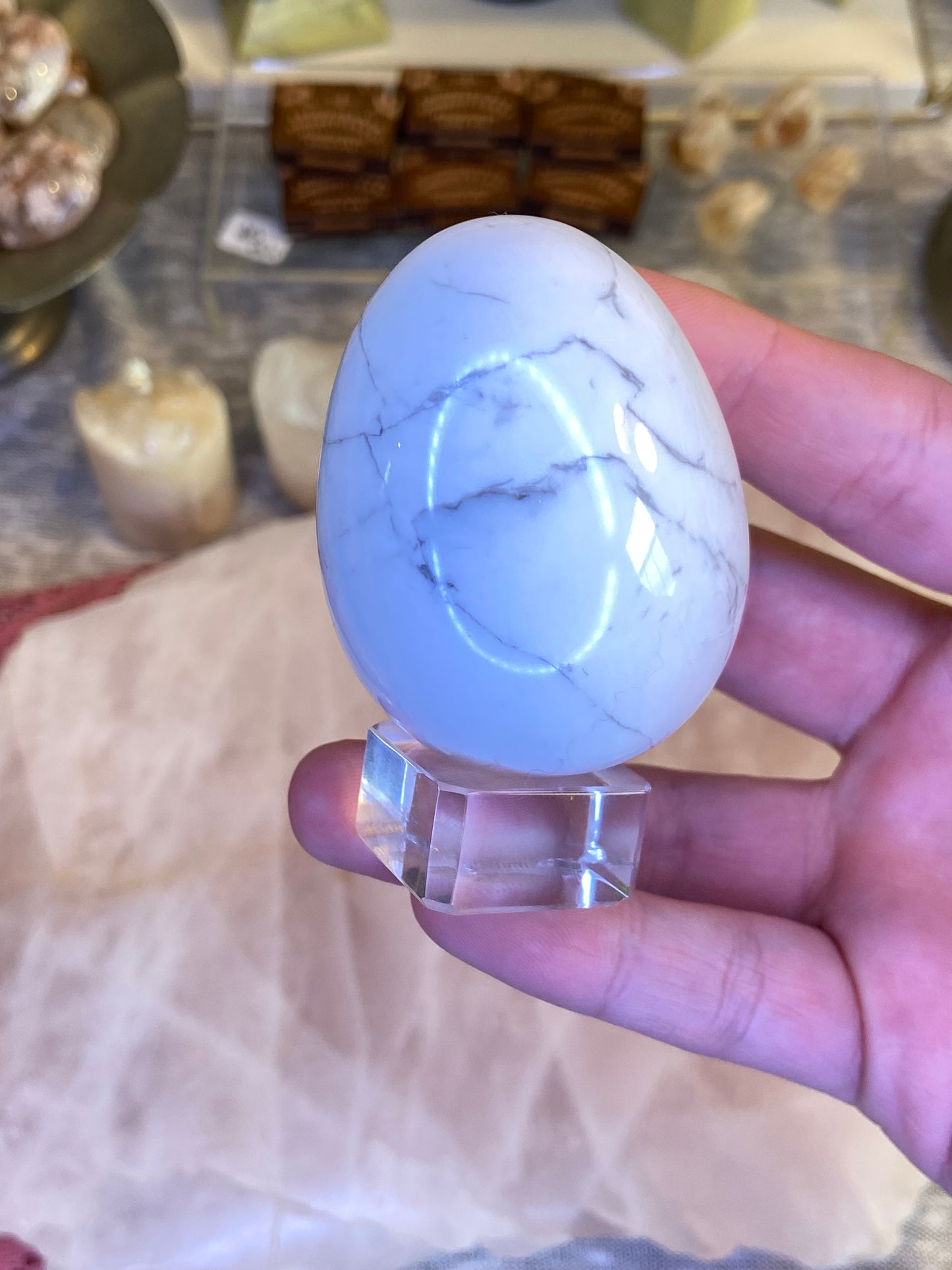 Howlite Egg with Glass Stand