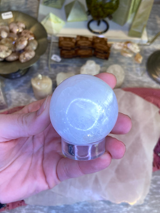 Selenite Sphere with Clear Stand